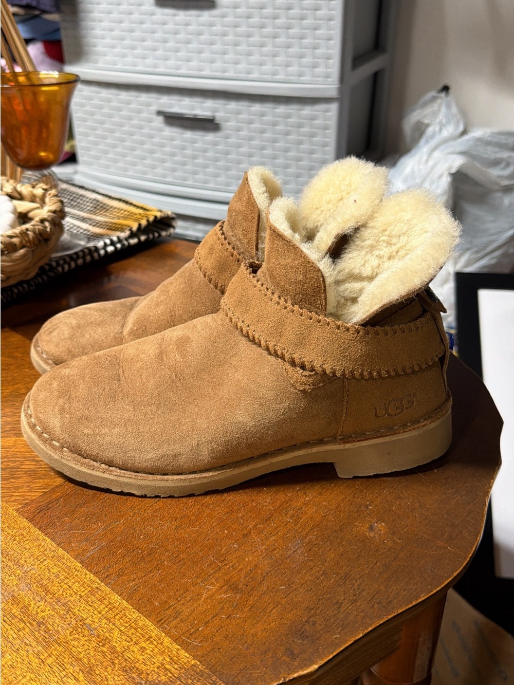 UGG Chestnut Suede Shearling-Lined Ankle Boots